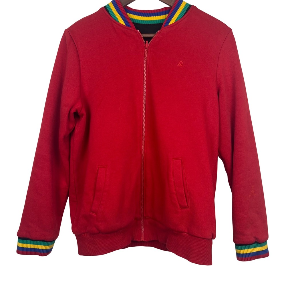United Colors‎ of Benetton Reversible Bomber Jacket Red Black Striped Small